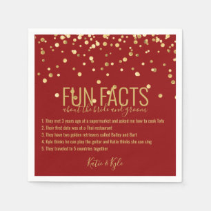 Personalised RED Gold Confetti FUN FACTS Napkin