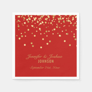 Personalised RED Gold Confetti Wedding Napkin