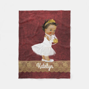 Personalised Red Gold Ethnic Princess Nursery Fleece Blanket