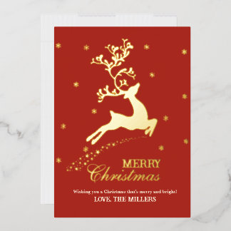 Personalised Red Gold Foil Reindeer Christmas Card