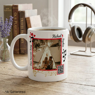 Personalised Red & Gold Modern Photo Song QR Code Coffee Mug