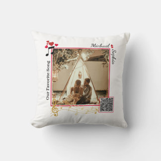 Personalised Red & Gold Modern Photo Song QR Code Cushion