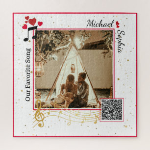 Personalised Red & Gold Modern Photo Song QR Code Jigsaw Puzzle