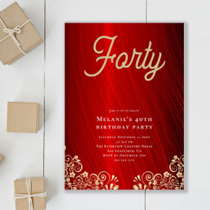 Personalised Red Gold Swirl 40th Birthday Party Invitation
