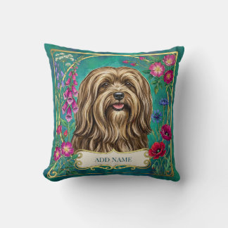 Personalised Red Golden Lhasa Apso Floral Cushion