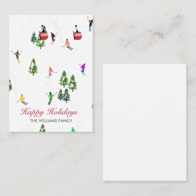 Personalised Red Gondola Ski Holidays Illustration Card (Front/Back)