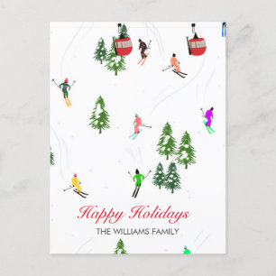 Personalised Red Gondola Ski Holidays Illustration Holiday Postcard