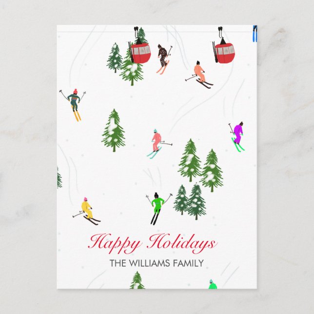 Personalised Red Gondola Ski Holidays Illustration Holiday Postcard (Front)