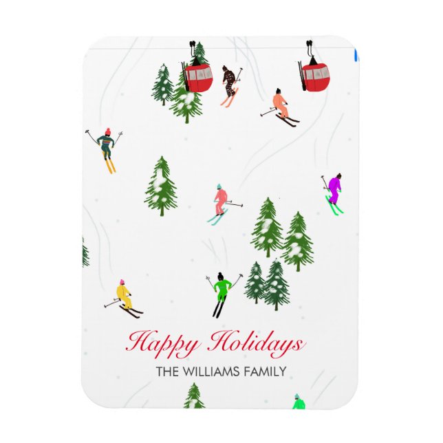Personalised Red Gondola Ski Holidays Illustration Magnet (Vertical)