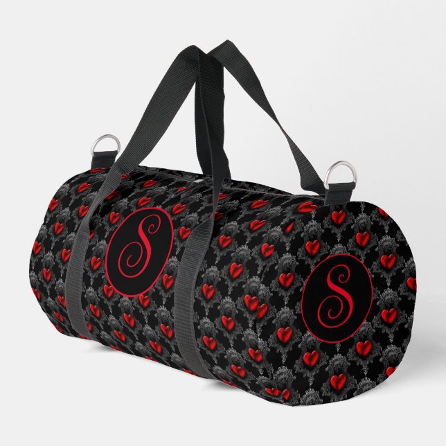 Personalised Red Goth Heart Duffle Bag (Left Corner)