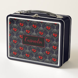 Personalised Red Goth Heart Metal Lunch Box