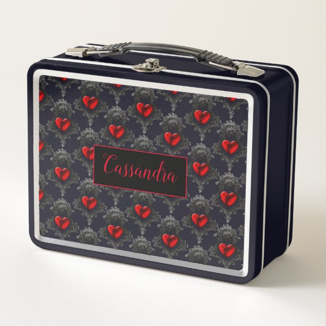 Personalised Red Goth Heart Metal Lunch Box (Front)