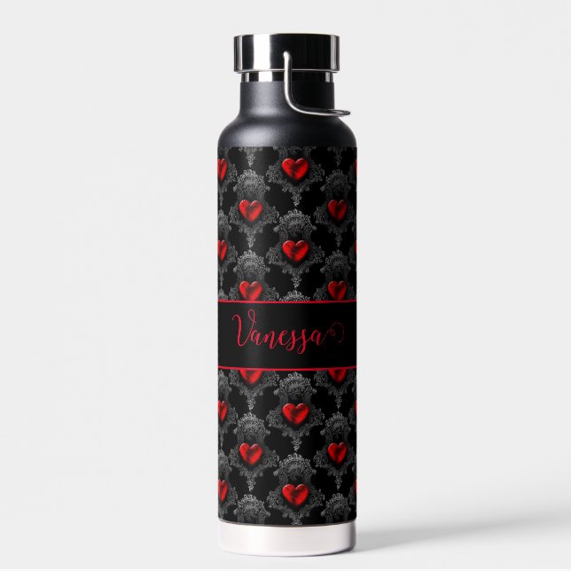 Personalised Red Goth Heart  Water Bottle (Left)