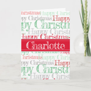 Personalised, red & green art/craft christmas card