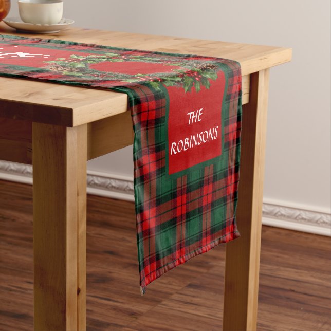 Personalised Red Green Buffalo Plaid Christmas  Short Table Runner (In Situ)