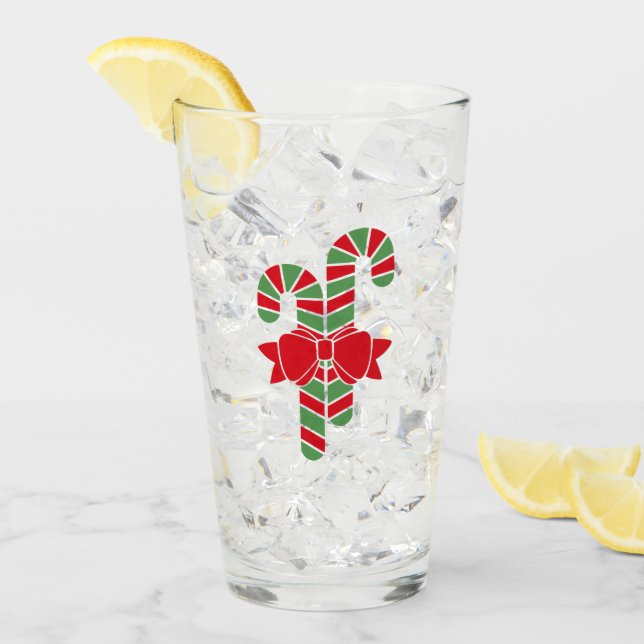 Personalised Red & Green Christmas Candy Canes Glass (Front Ice)