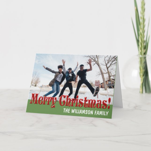 Personalised Red Green Family Photo Christmas Card (Front)