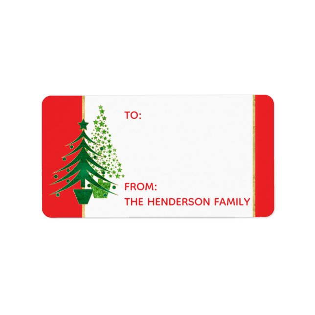 Personalised Red, Green, Gold Christmas Trees Tag (Front)