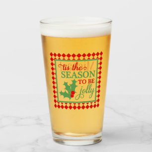 Personalised Red Green Jolly"Christmas Typography Glass