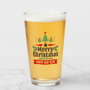 Personalised Red Green Merry Christmas Typography Glass