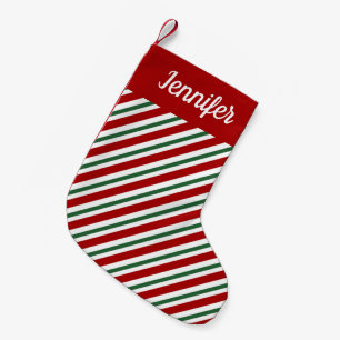 Personalised Red Green Stripes  Small Christmas Stocking