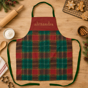 Personalised Red Green Tartan Plaid Apron