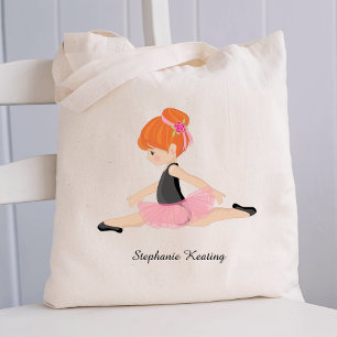 Personalised Red Hair Ballerina in Pink Tote Bag