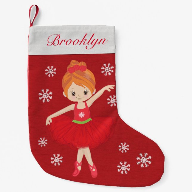 Personalised Red Hair Christmas Ballerina Small Christmas Stocking (Front)
