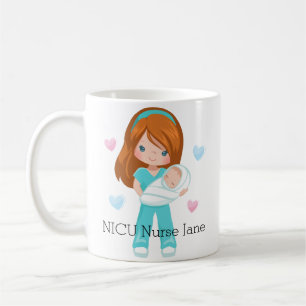 Personalised Red Hair NICU Nurse with Baby Coffee Mug