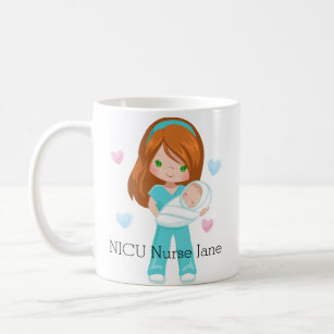 Personalised Red Hair NICU Nurse with Baby Coffee Mug