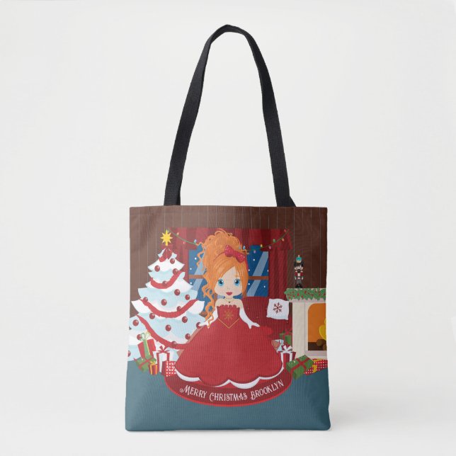 Personalised Red Hair Princess Christmas Tote (Front)