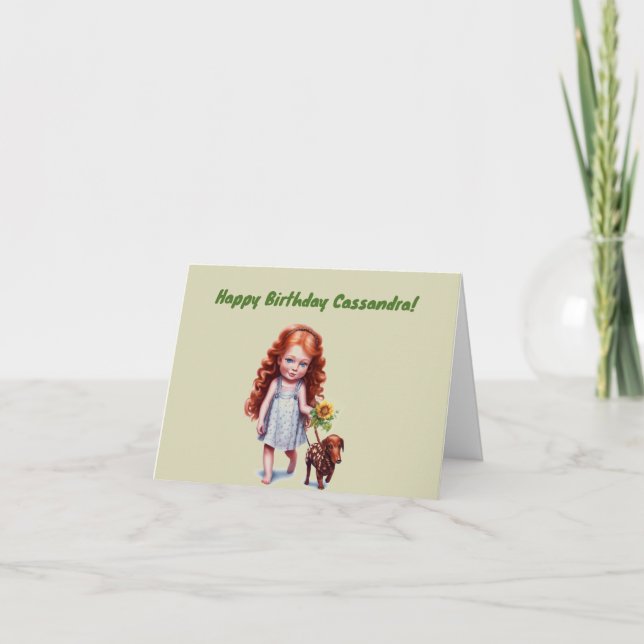 Personalised Red Head Girl Birthday Card (Front)