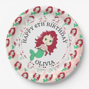 Personalised Red Head Mermaid Birthday Plates