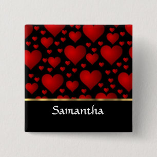 Personalised red heart collage 15 cm square badge
