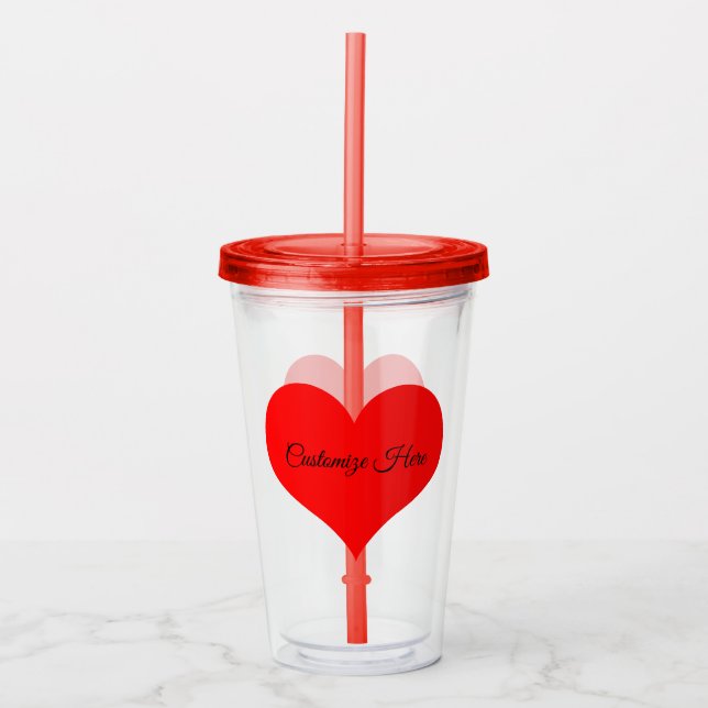 Personalised Red Heart Design Acrylic Tumbler (Front)