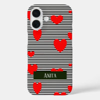 Personalised red hearts and stripes