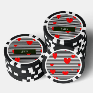 Personalised red hearts and stripes poker chips