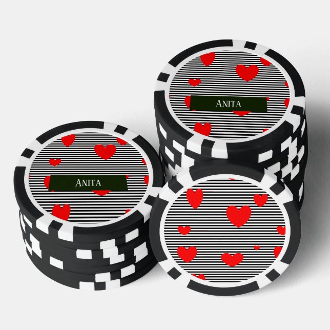 Personalised red hearts and stripes poker chips (Stack)