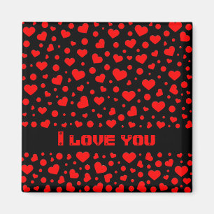 Personalised Red Hearts Pattern on black Magnet