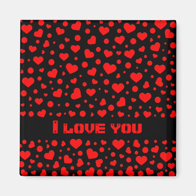  Personalised Red Hearts Pattern on black Magnet (Front)