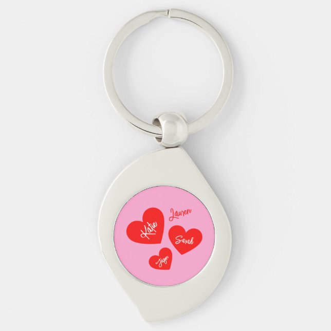 Personalised Red Hearts Pink Mother's Day Key Ring (Front)