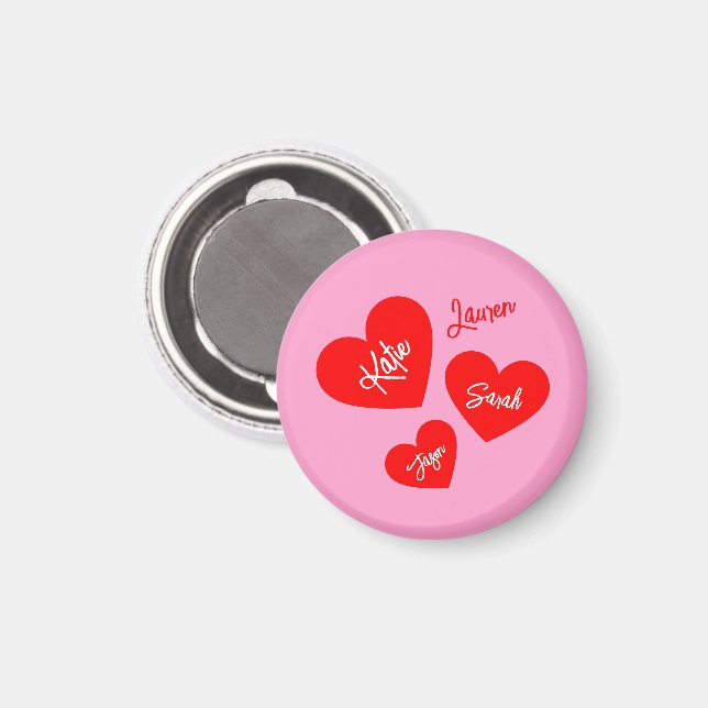 Personalised Red Hearts Pink Mother's Magnet (Front/Back)
