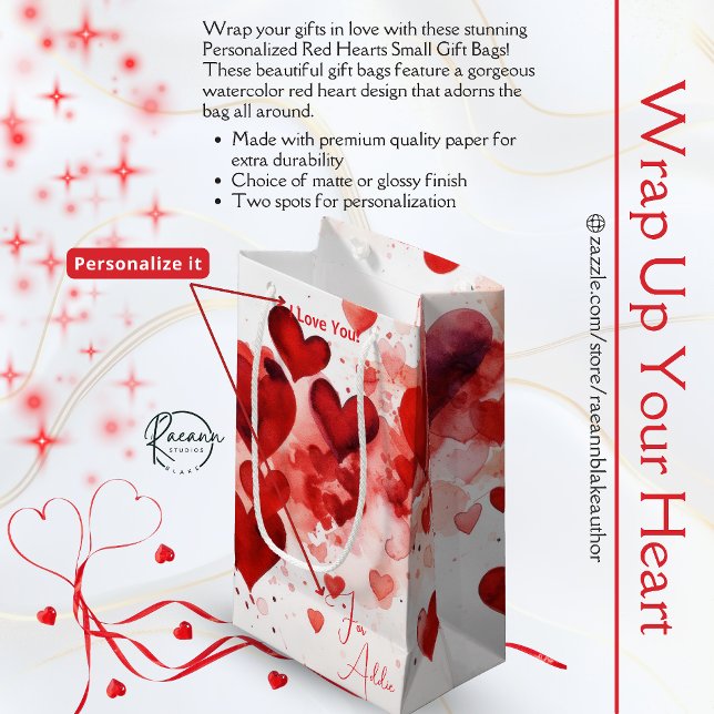 Personalised Red Hearts Small Gift Bag (Creator Uploaded)