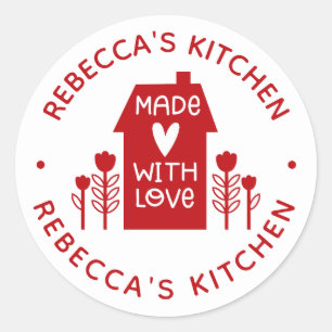 Personalised Red Homemade With Love Classic Round Sticker