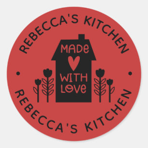 Personalised Red Homemade With Love Classic Round Sticker