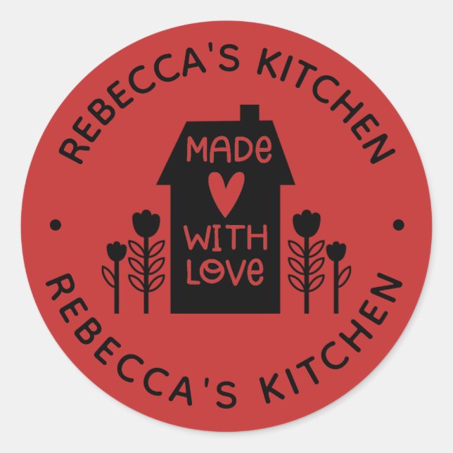 Personalised Red Homemade With Love Classic Round Sticker (Front)