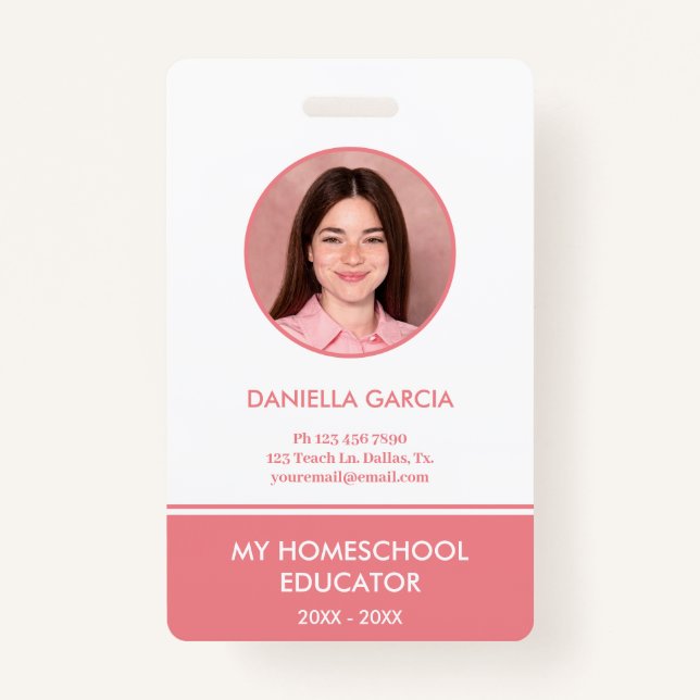 Personalised Red Homeschool Teacher ID Badge (Front)