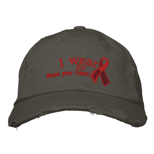 Personalised Red Hope AIDS Ribbon Your Text Embroidered Hat (Front)