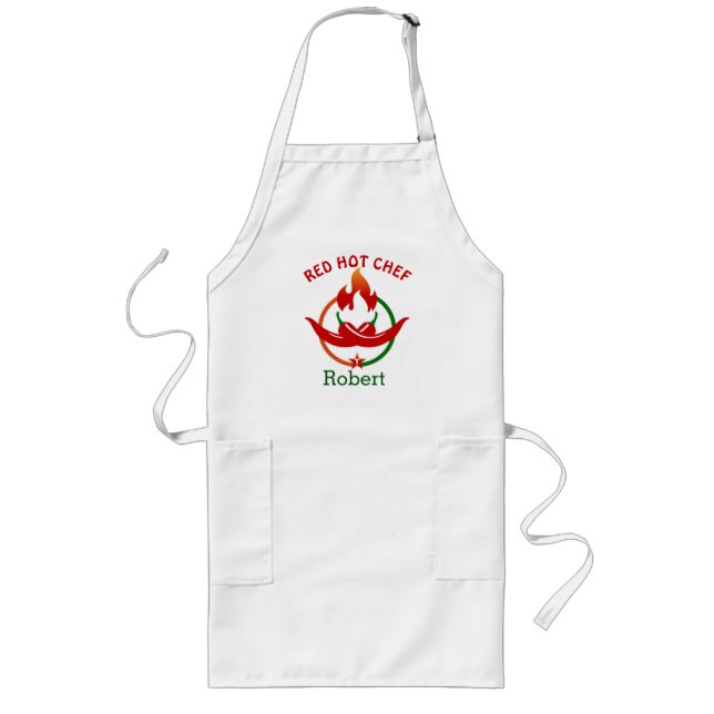 Personalised Red Hot Peppers Chef Long Apron (Front)