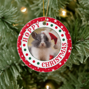 Personalised Red House Rabbit Photo Christmas Ceramic Tree Decoration